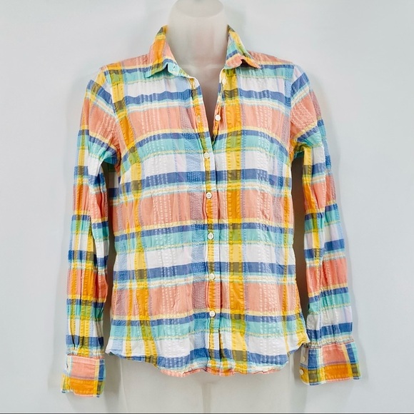 J Crew Pastel Plaid Button Down Top XS - Picture 5 of 5